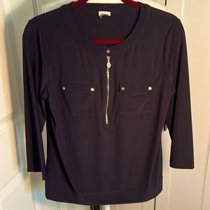 Anne Klein Womens size small blouse  gold zipper accent buttons NWOT NAVY color